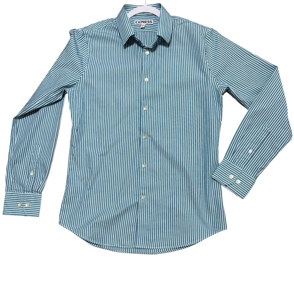 Express Men's Blue Striped Shirt Size Medium